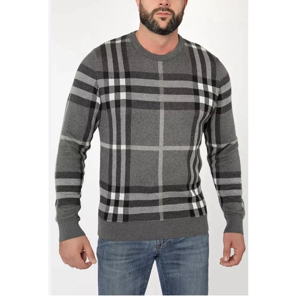 Burberry London 100% Cotton Men's Grey Printed Sweater